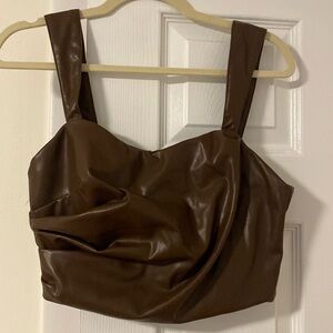 Do + Be faux leather crop top brown